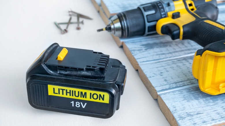 Close up 18V rechargable lithium ion battery