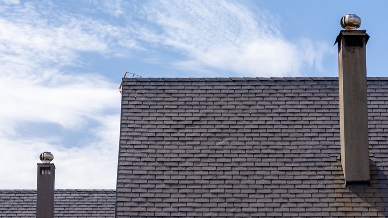slate roof with chimneys