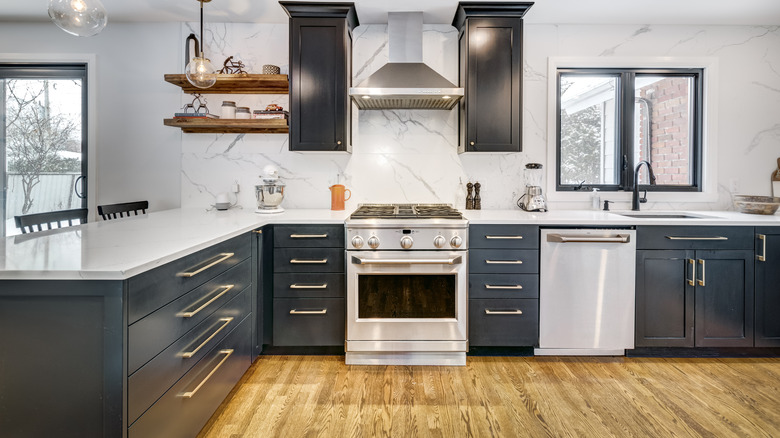 modern kitchen with wood floors