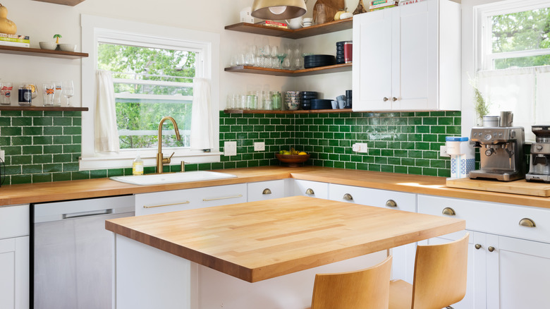 Wood counters in a kitchen