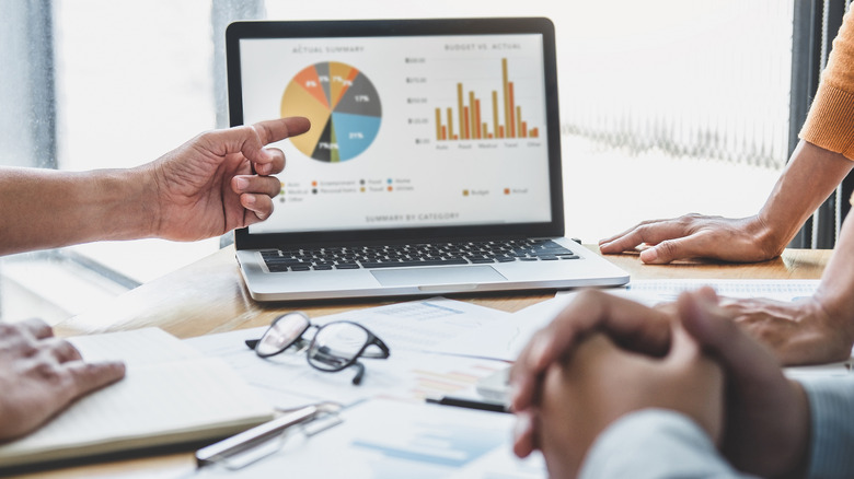 laptop with graphs in meeting
