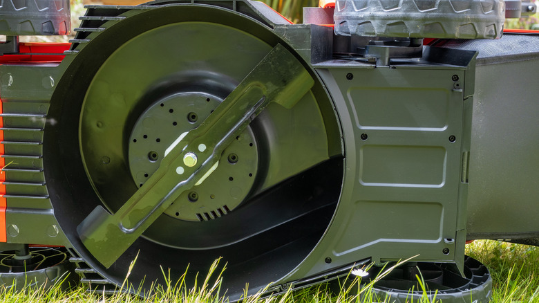 underside of a rotary mower