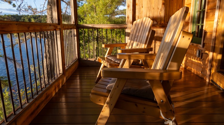 Adirondack chairs on a porch