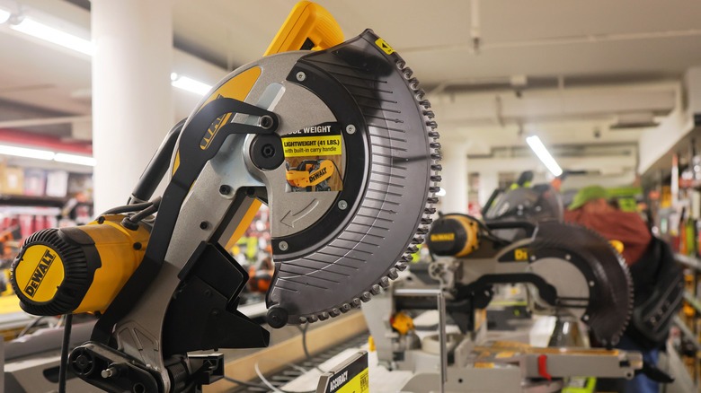 DeWalt miter saw on a retail store shelf