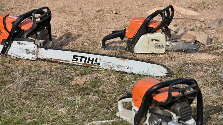 Stihl chainsaws in yard