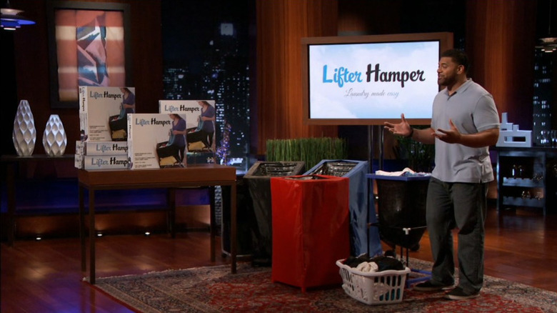 Marvin Phillip pitching Lifter Hamper on Shark Tank