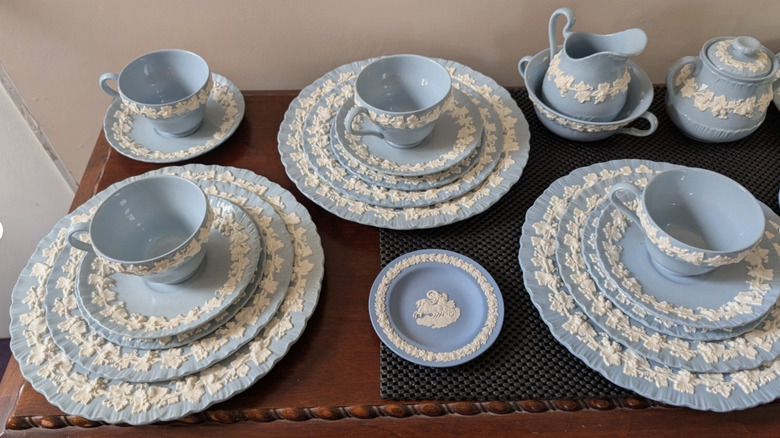 Vintage lavender and cream Wedgwood dinner set