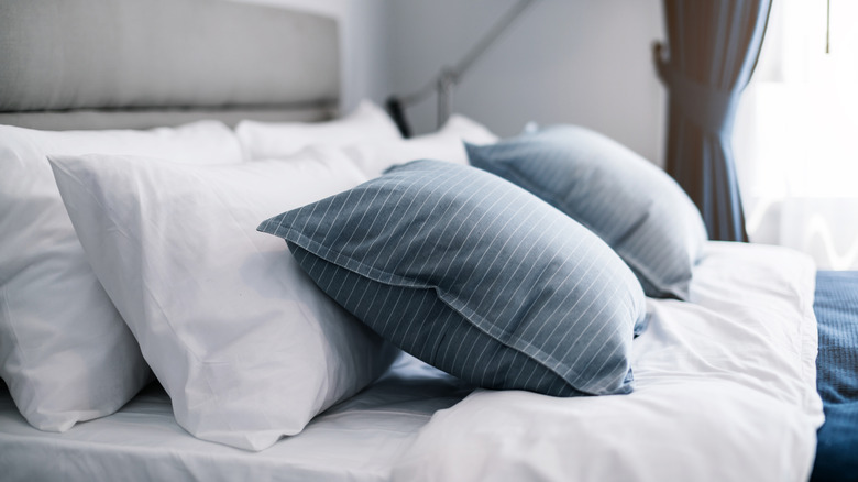 Close up of pillows on a bed