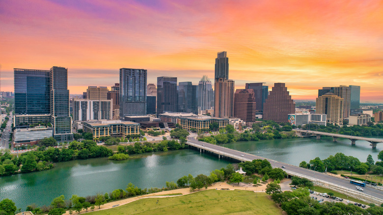 Austin TX skyline at sunset