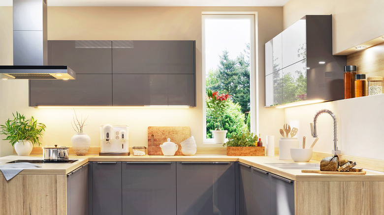 Kitchen with pink walls