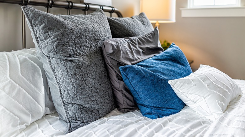Decorative pillows atop a bed
