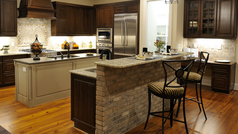 Sink with brick-and-marble bar extension