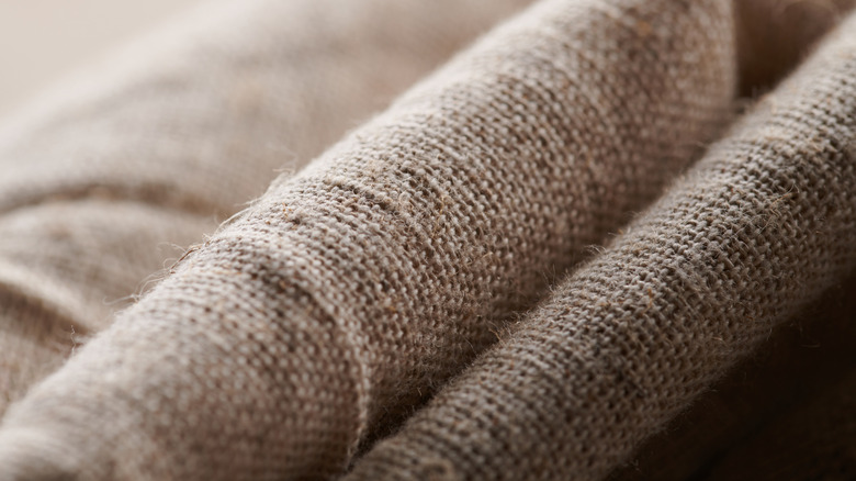 Rolls of burlap fabric