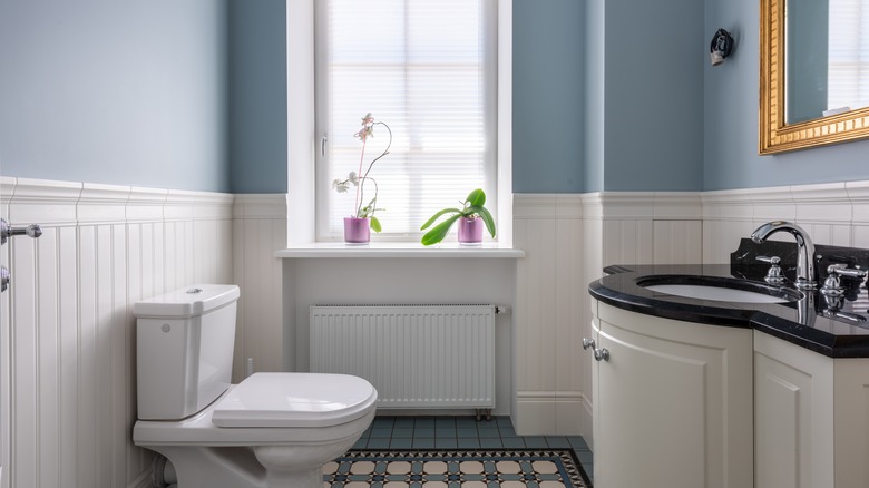 Small blue and white bathroom