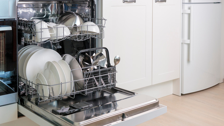 Dishes stacked in dishwasher