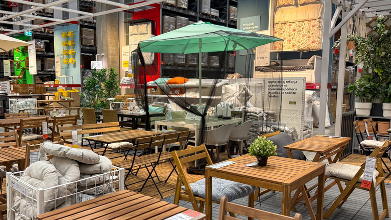 Patio furniture on display at an IKEA store