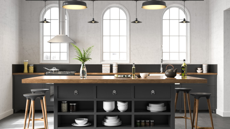 Dark gray kitchen island
