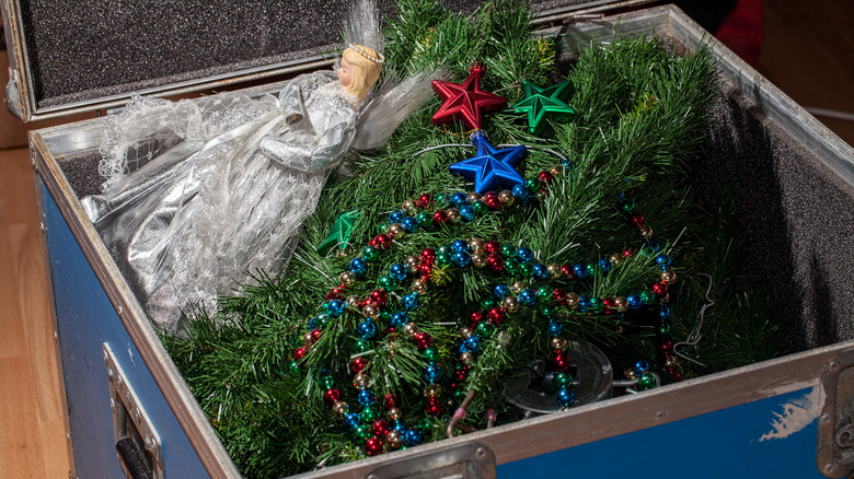 Christmas decor in a chest