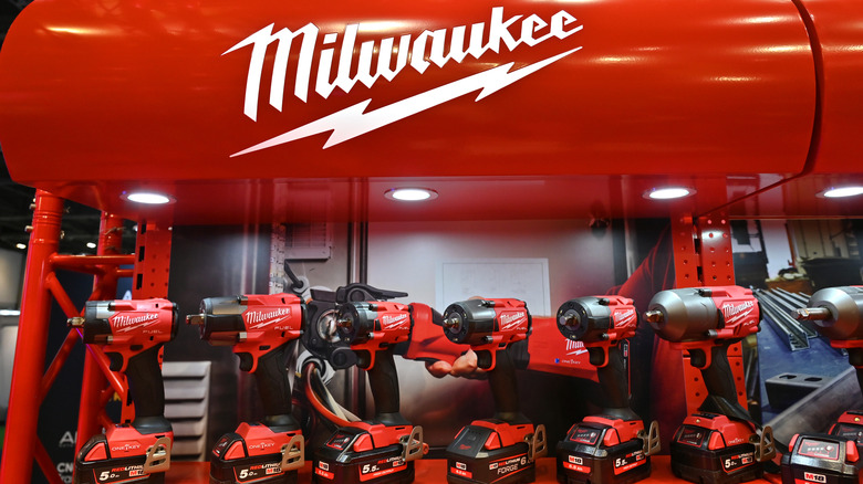 Several Milwaukee tools on display