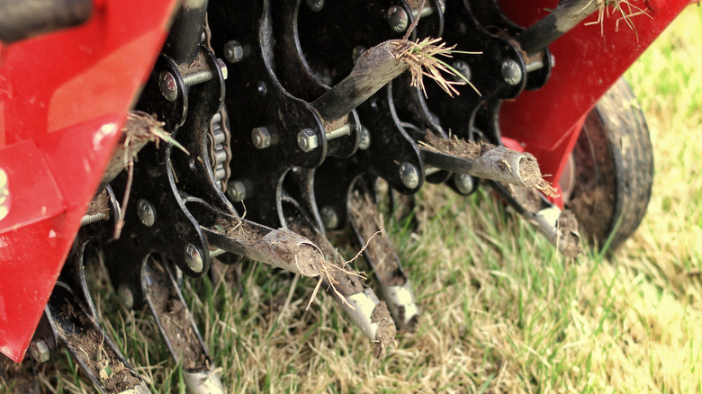 closeup blades core aerator