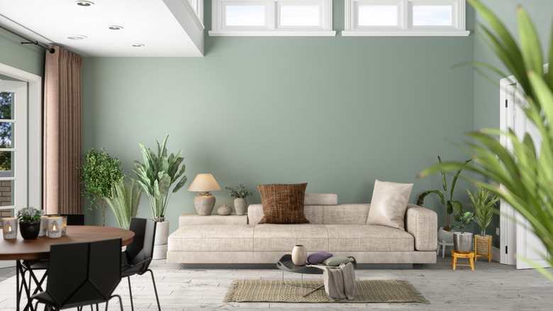 Living room with green walls