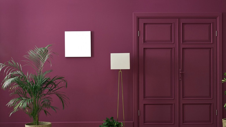 Purple living room with doors