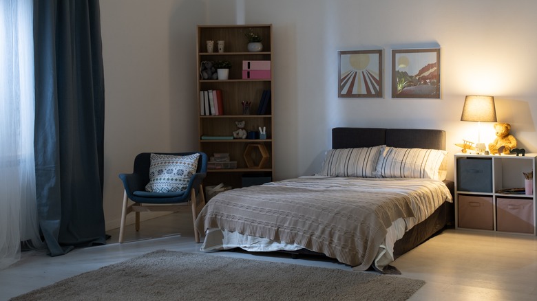 Beige colored bedroom