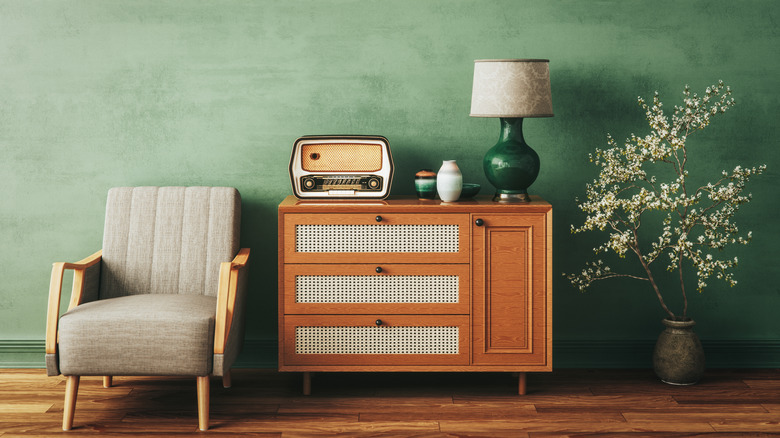 Vintage cabinet and decorations
