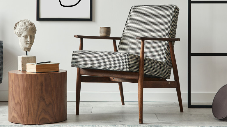 black and white wooden armchair