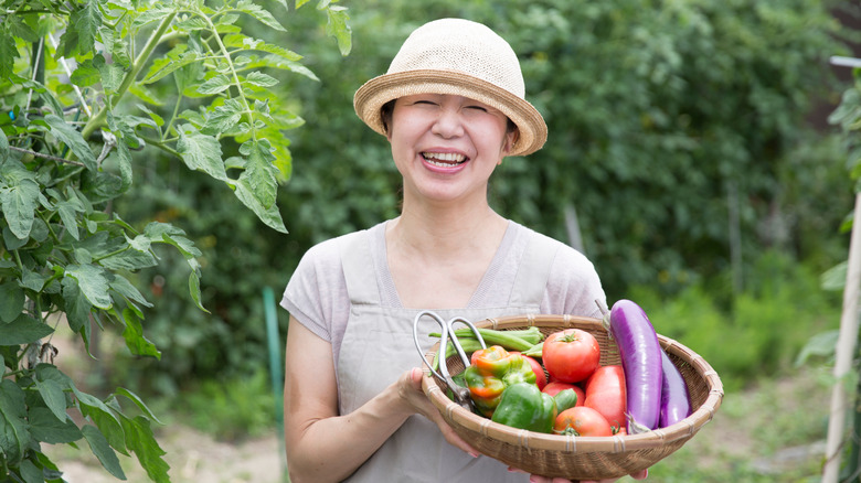 Person holding mixed vegetable basket