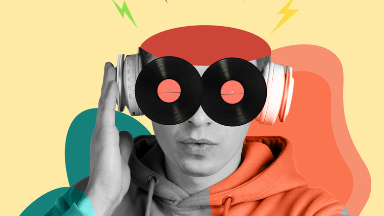 Person with records as eyes