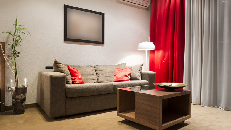 Red and gray curtains
