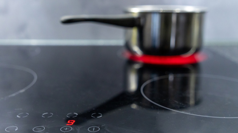 Pot of boiling water on an induction cooktop