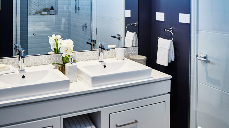 navy blue bathroom
