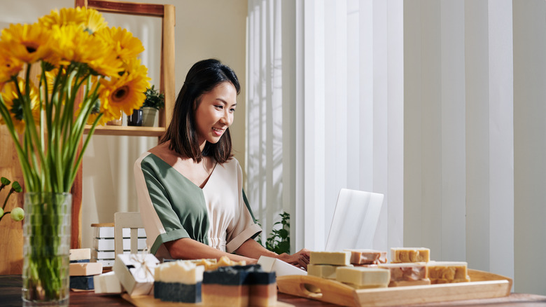 Woman selling soap online