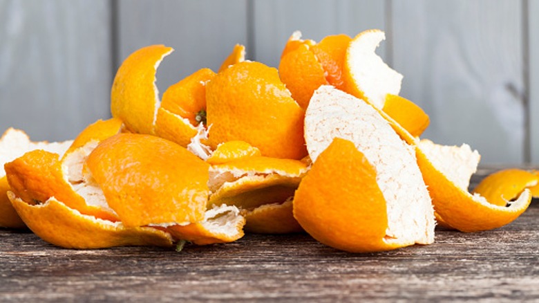 Orange peels on a table