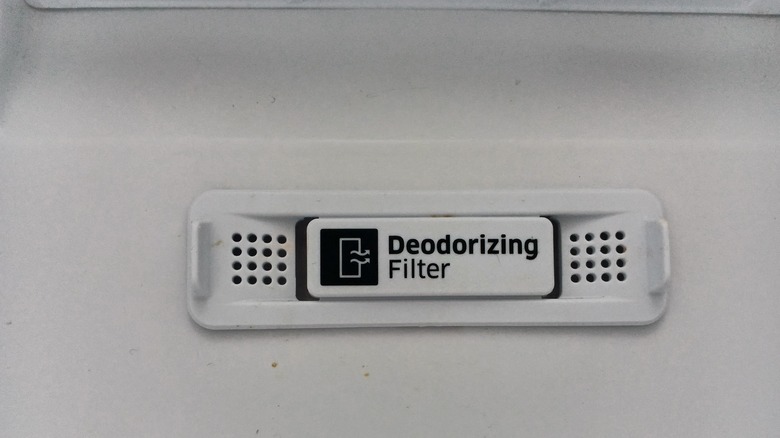 A deodorizing filter inside a fridge