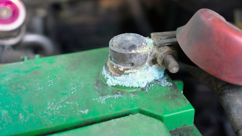 close-up of corroded car battery