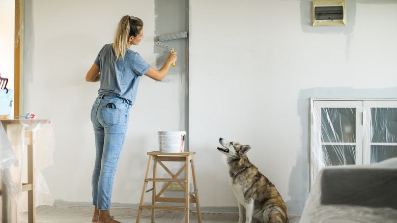 Person painting their living room