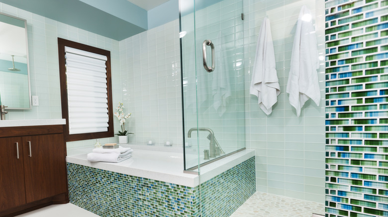 modern bathroom with glass tiles