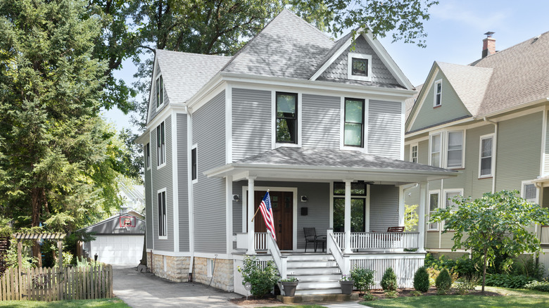 A renovated Victorian home with gray exteriors