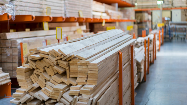 Cart of hardwood in store