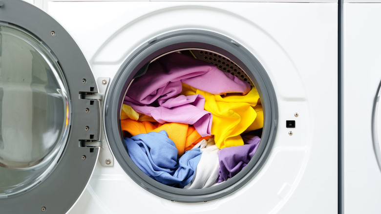 Clothes in a front-loading washing machine