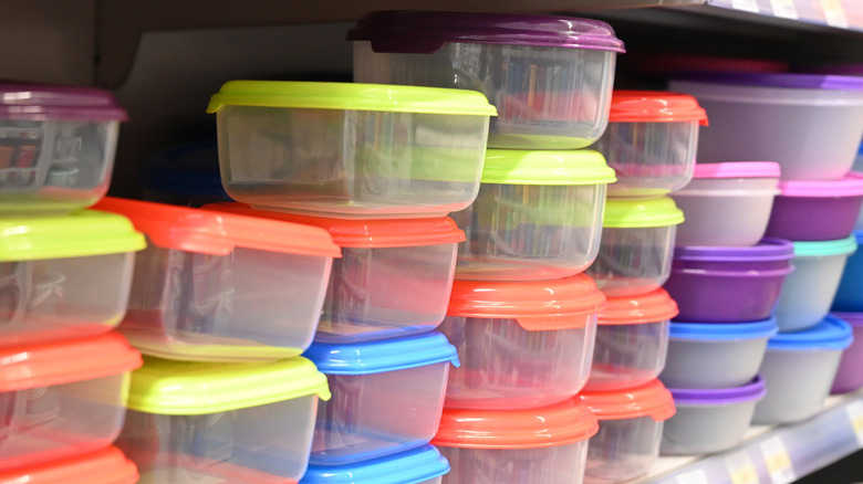 Plastic food containers for sale in a grocery store