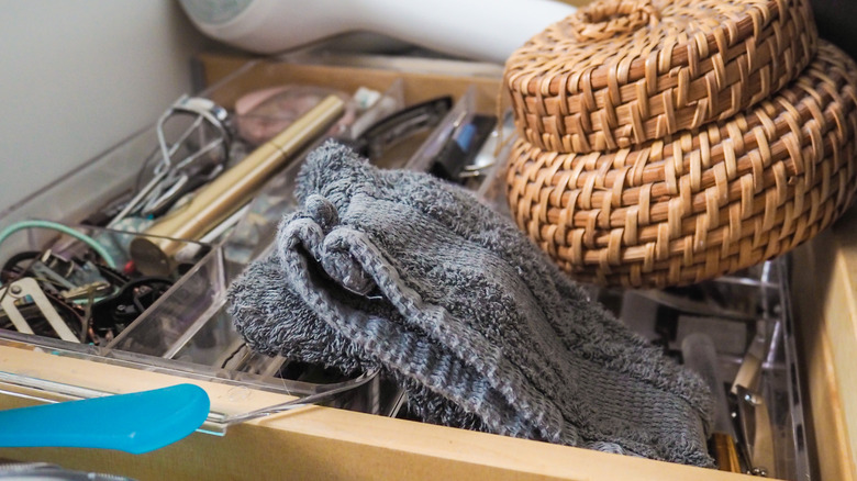 Disorganized bathroom drawer