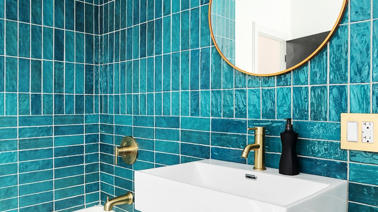 blue tiles in bathroom