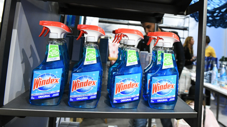 Windex on a shelf at an event