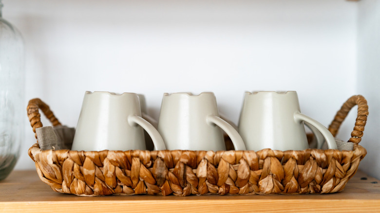 Stacks of colorful hyacinth baskets.