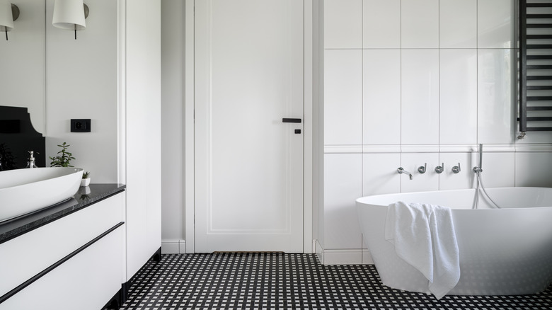 small mosaic tiles in bathroom