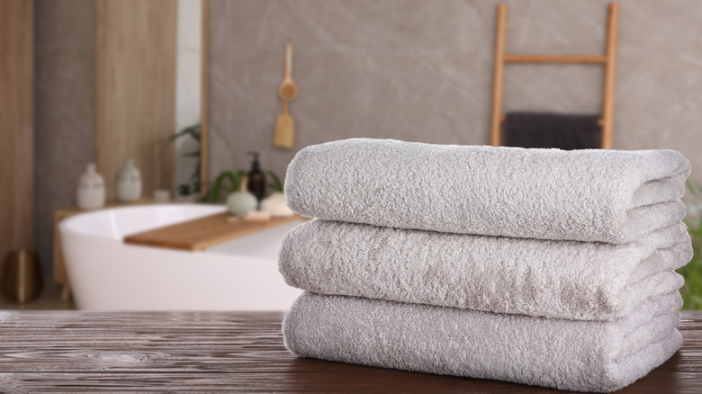 towels folded on bathroom counter